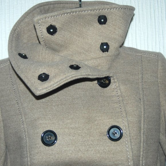H&M Tan Double Breasted Pea Coat Jacket Size 4 - Picture 4 of 7